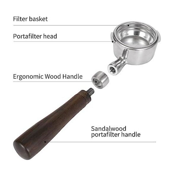 58mm Bottomless Portafilter Dble Shot Filter Basket Wood Handle Coffee Espresso - Picture 5 of 5